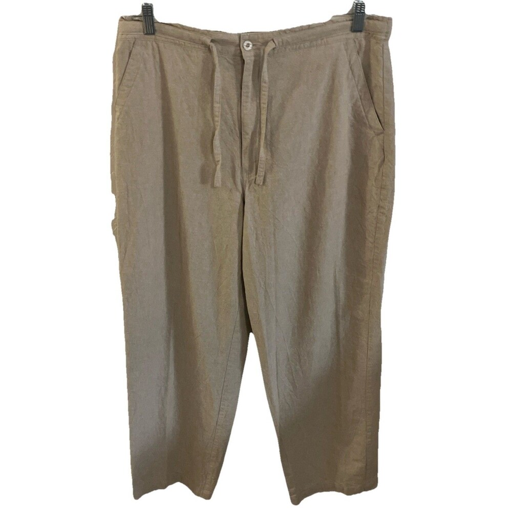 Centro Pants L 36 -38 Tan Beige Linen Cotton Minimalist Drawstring Beachy